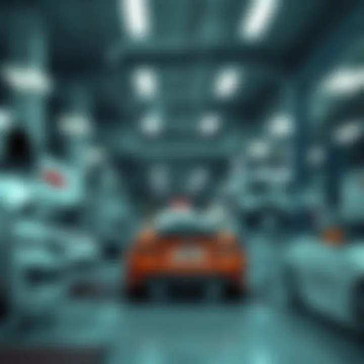 Interior of a modern automotive service center in Tasjeel Motor City