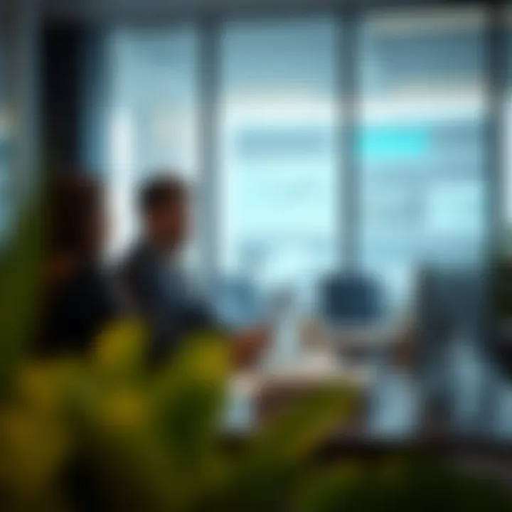 Investors analyzing data and reports in a modern office