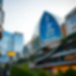 The architectural design of Dubai Hills Mall showcasing modern aesthetics