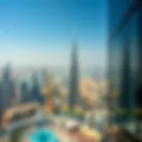 Panoramic view from the top floor of Burj Khalifa, showcasing Dubai's skyline