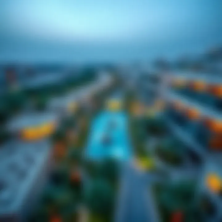 Aerial view of Al Bateen, showcasing its modern architecture and lush green spaces