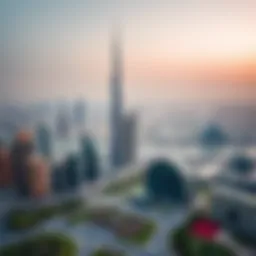 Overview of Dubai skyline with business hubs