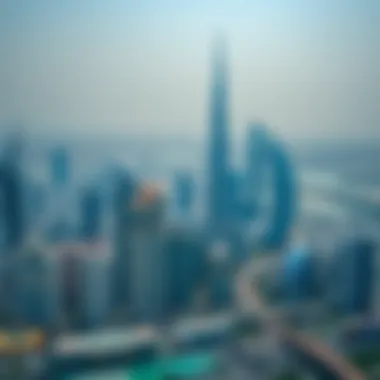 An overview of the Dubai skyline with prominent real estate landmarks.