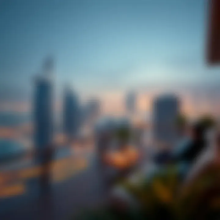 Panoramic view from a terrace highlighting Dubai skyline