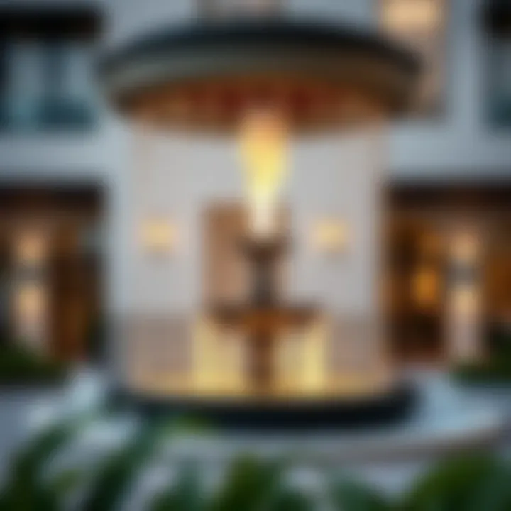 Architectural Elegance of Address Fountains A beautifully designed address fountain in an upscale Dubai neighborhood