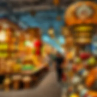 A bustling marketplace showcasing Ramadan decorations and festive items