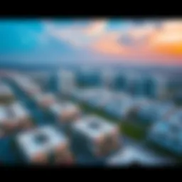 A stunning aerial view of Wahaat Al Dhabi showcasing its residential architecture and landscape.