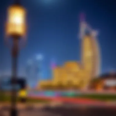 Captivating night view of the Wasl Experience Center illuminated against the Dubai skyline