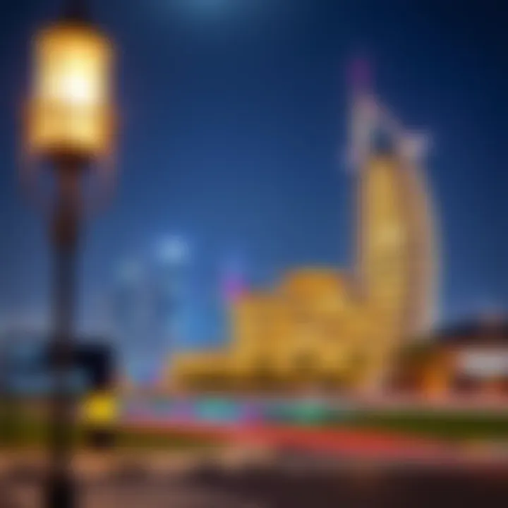 Captivating night view of the Wasl Experience Center illuminated against the Dubai skyline